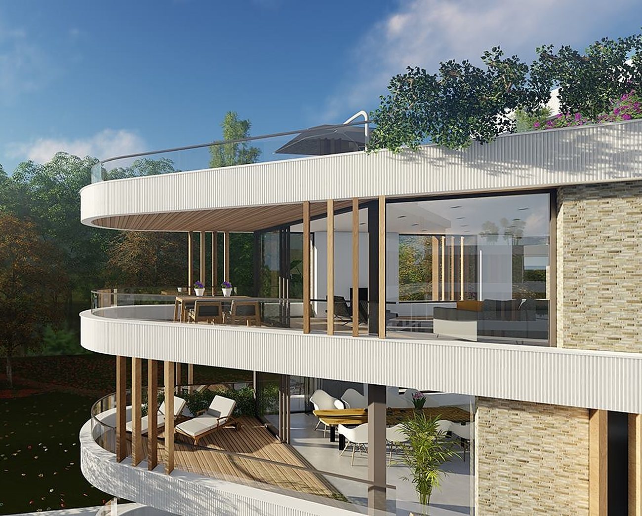 Balkons en terrassen van een opgeleverd woongebouw