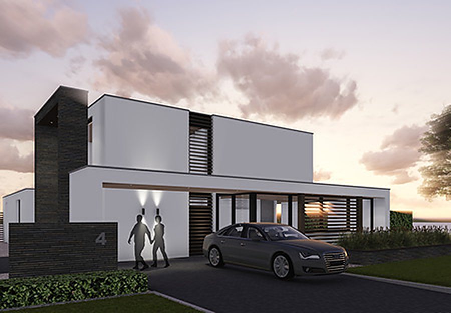 Strakke villa met carport en donkere gevel